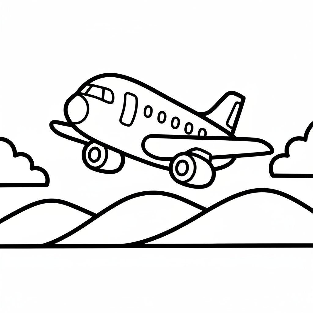 Página para Colorear de Avión de Pasajeros Alegre - Fácil