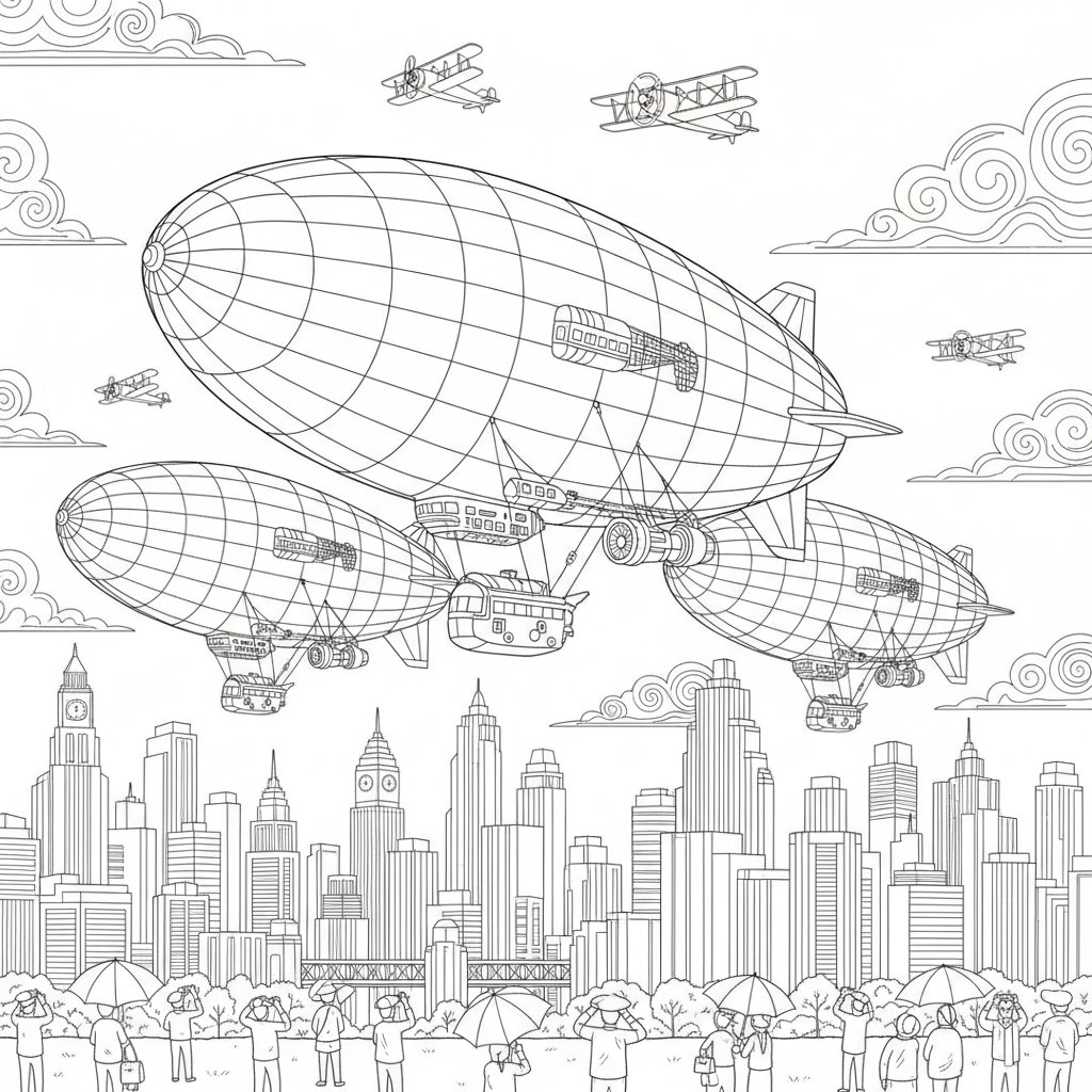 Página para Colorear de Zepelín Mágico - Difícil