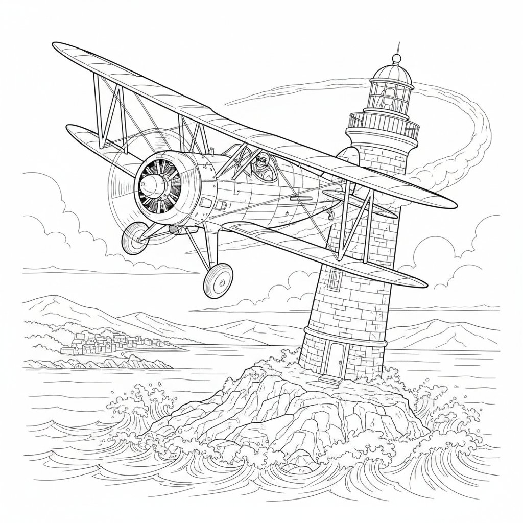 Página para Colorear de Avión Acrobático - Difícil