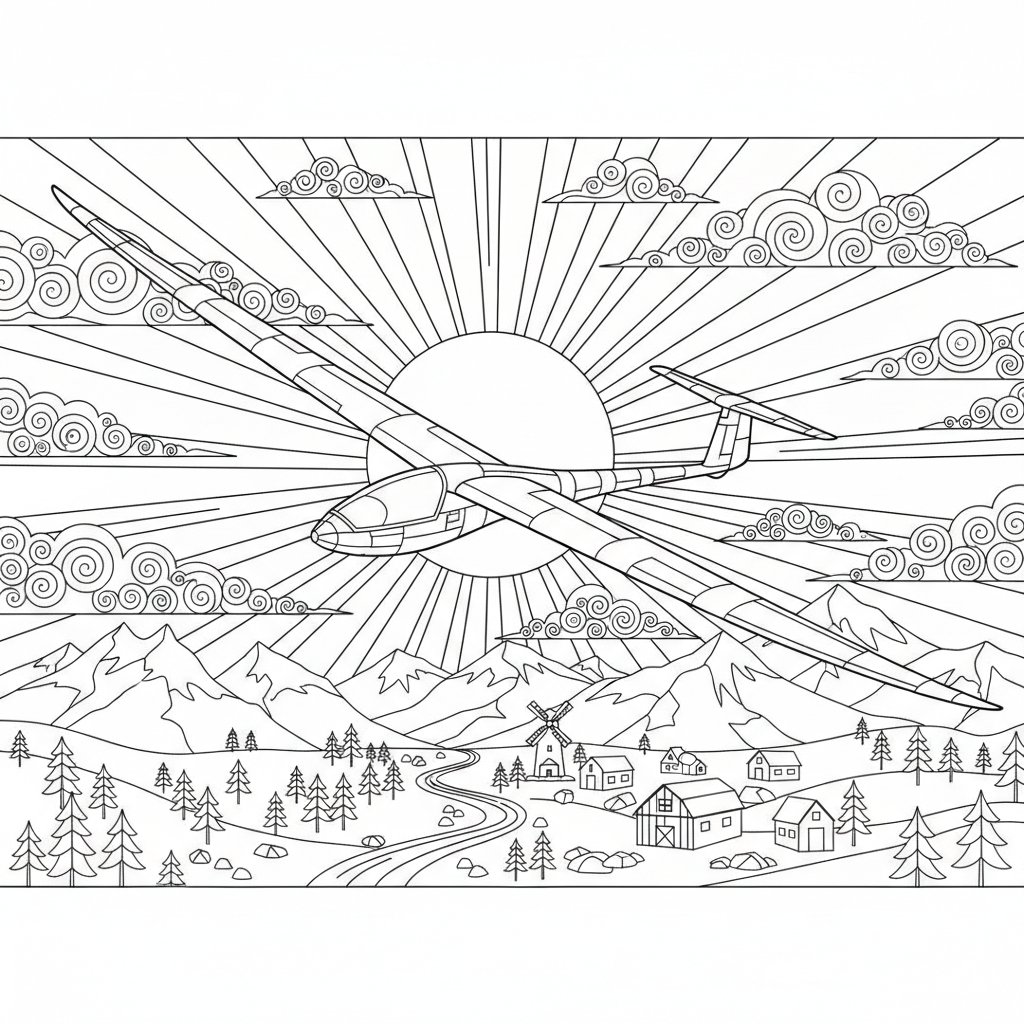 Página para Colorear Planeador Vibrante - Difícil