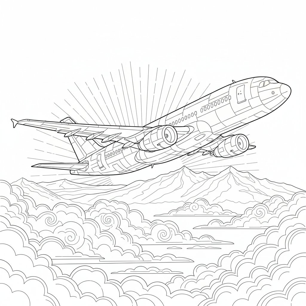 Página para Colorear del Avión de Pasajeros Caprichoso - Difícil