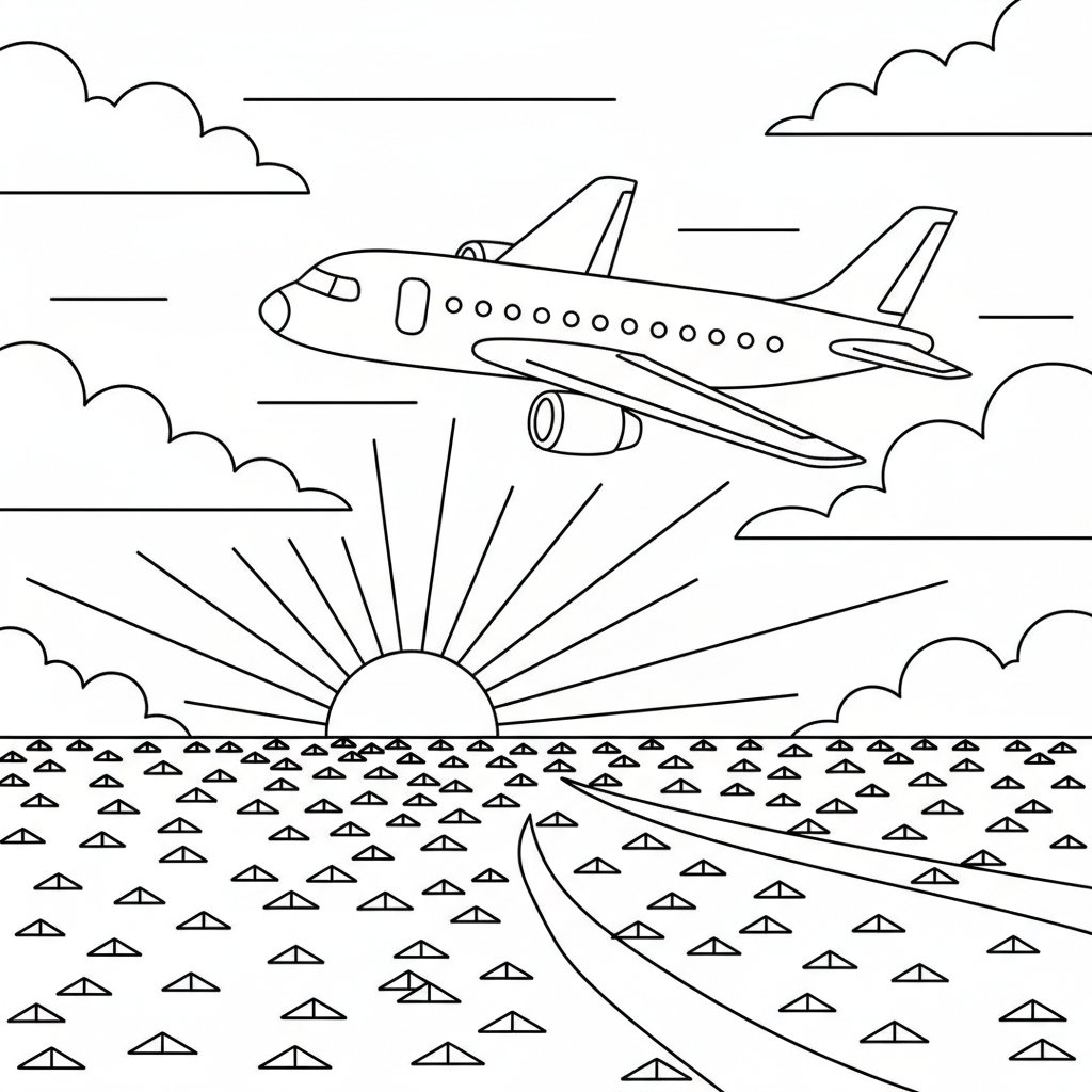 Encantadora Página para Colorear de Avión - Medio