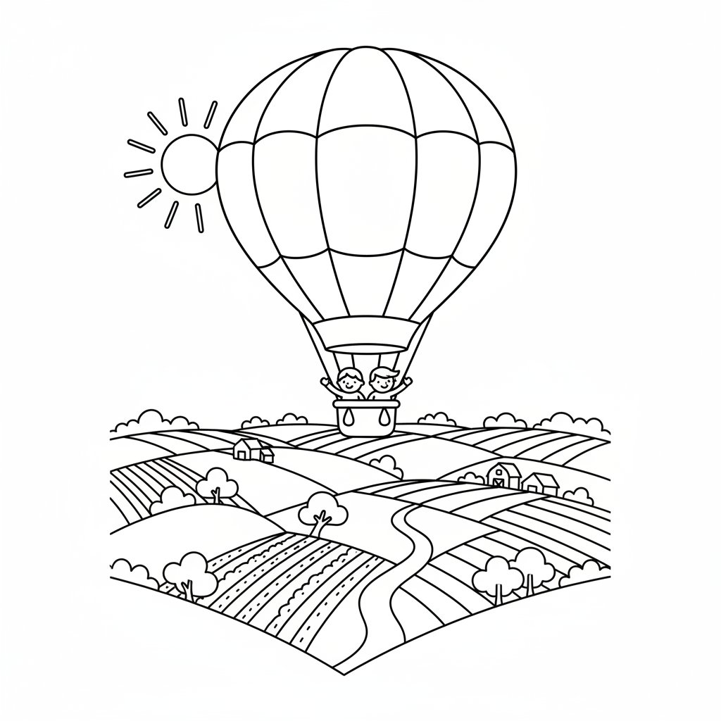 Página para Colorear de Globo Aerostático Tranquilo - Medio