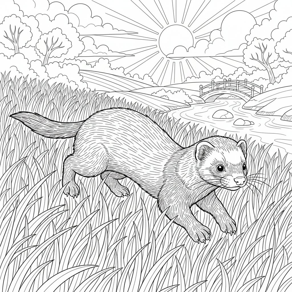 Página para Colorear de Hurón Artístico - Difícil