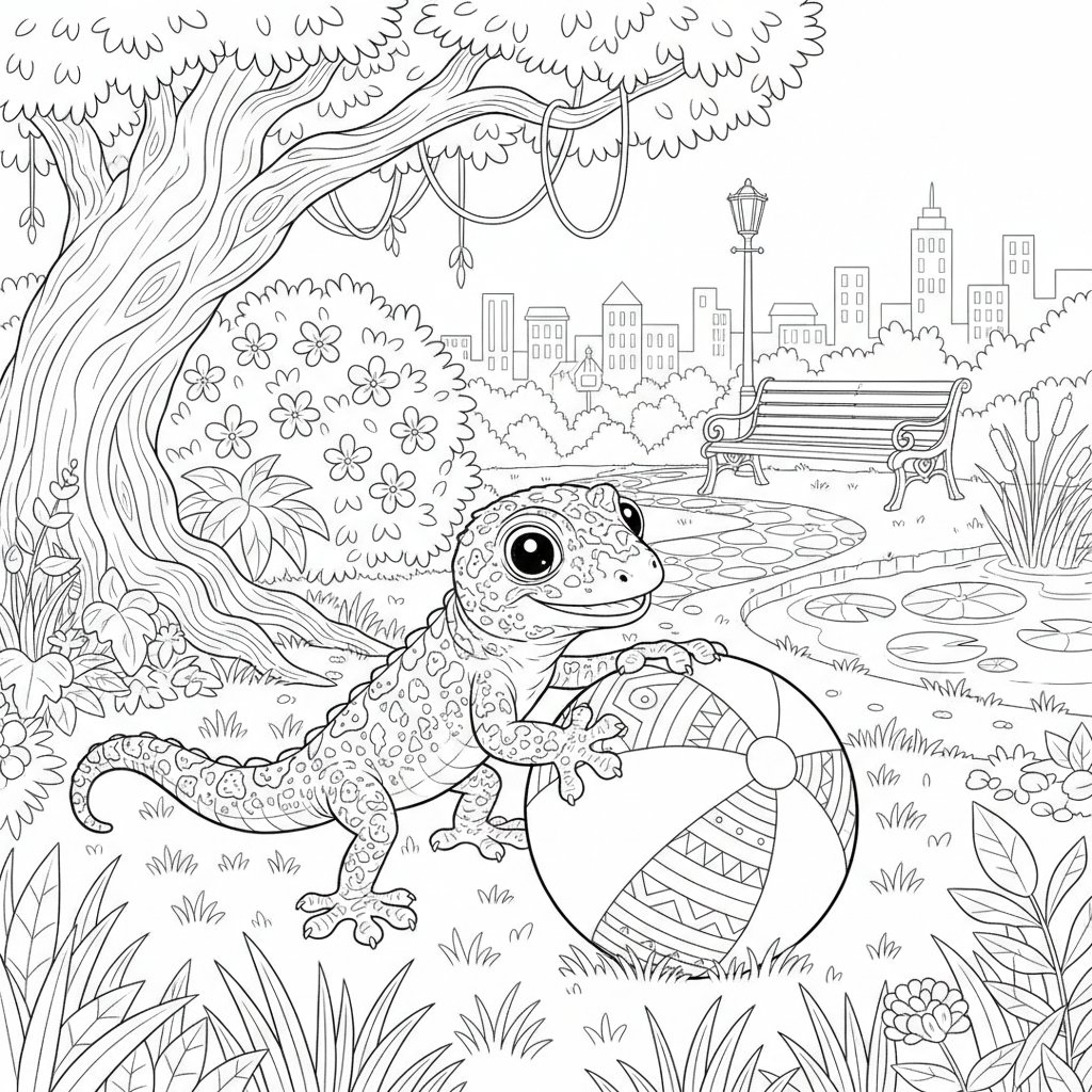 Página para Colorear de Gecko Encantador - Difícil