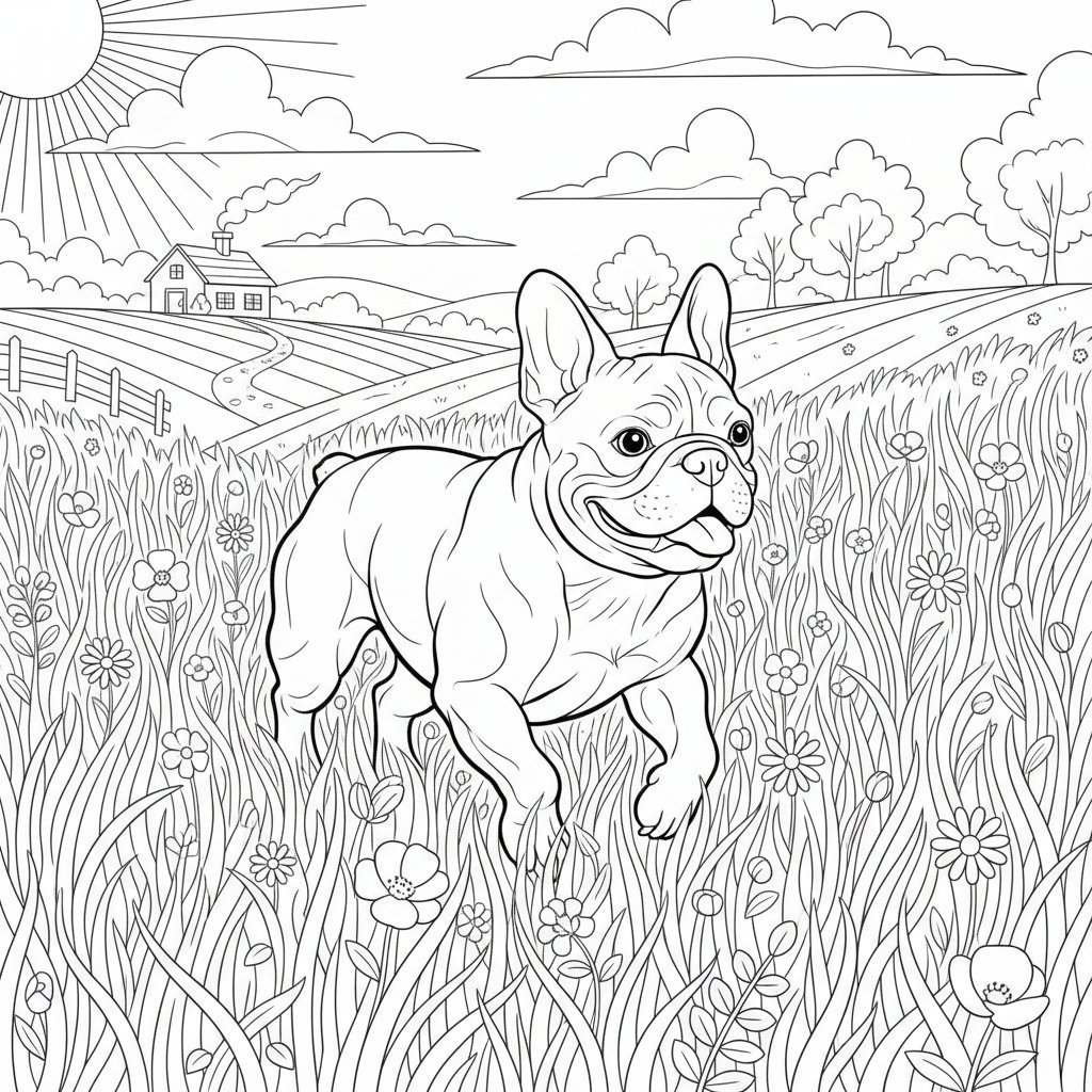 Bulldog Francés Página para Colorear - Difícil