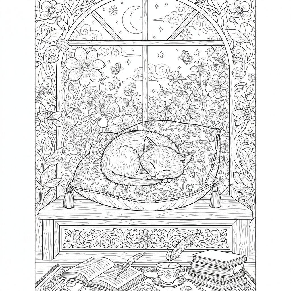 Página para Colorear de Gatito - Difícil