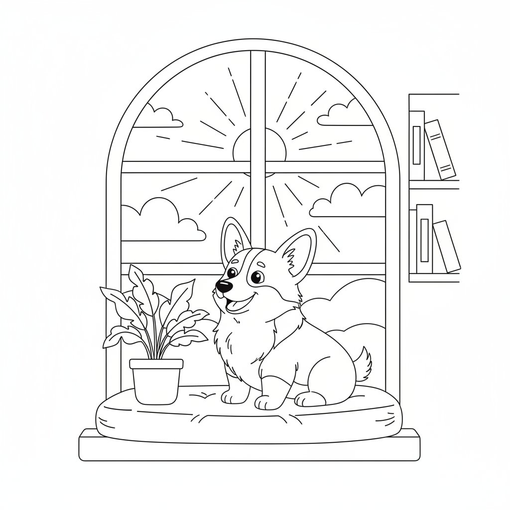 Página para Colorear de Corgi Encantador - Medio