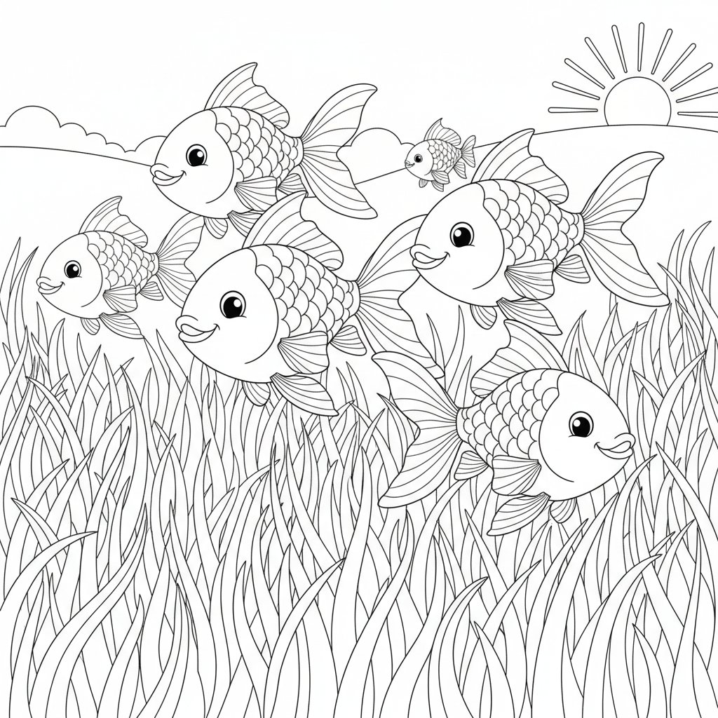 Página para Colorear de Pez Dorado - Medio