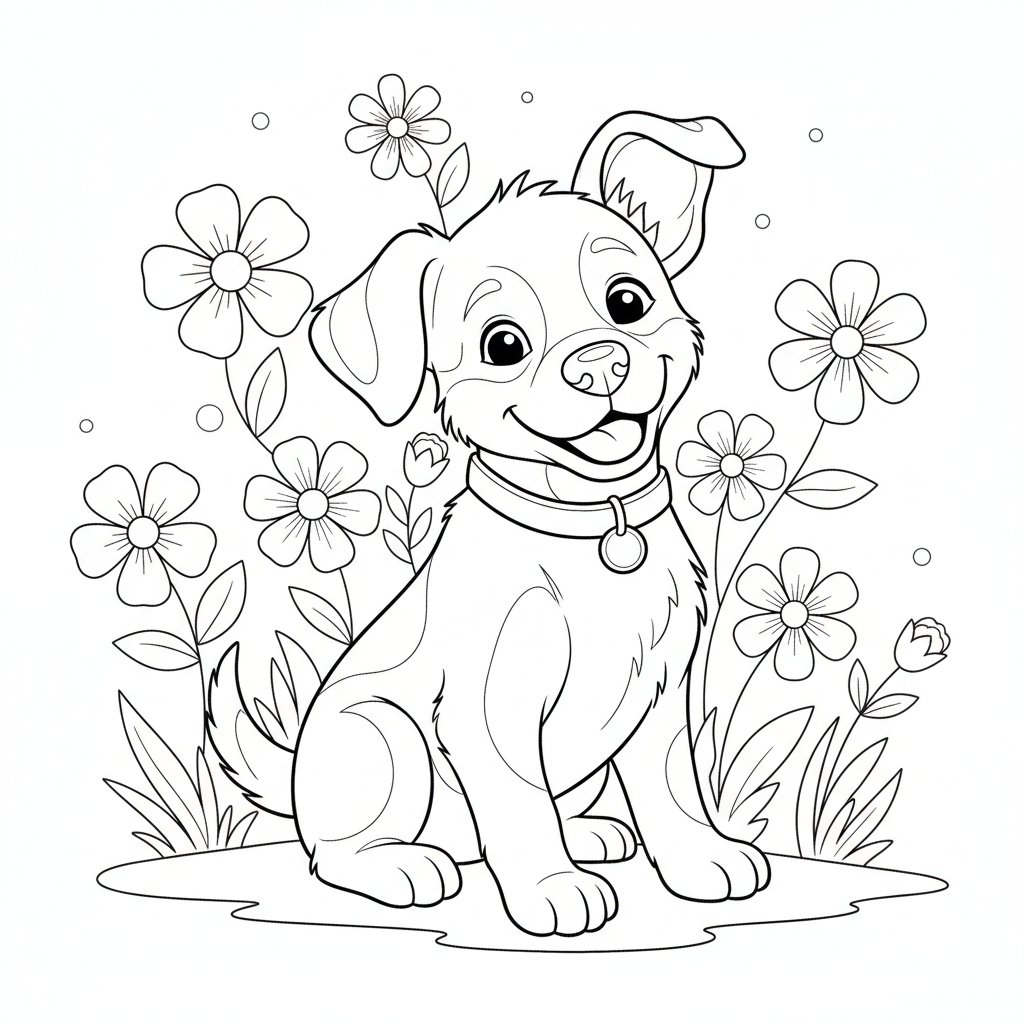 Página para Colorear de Lindo Cachorro - Medio