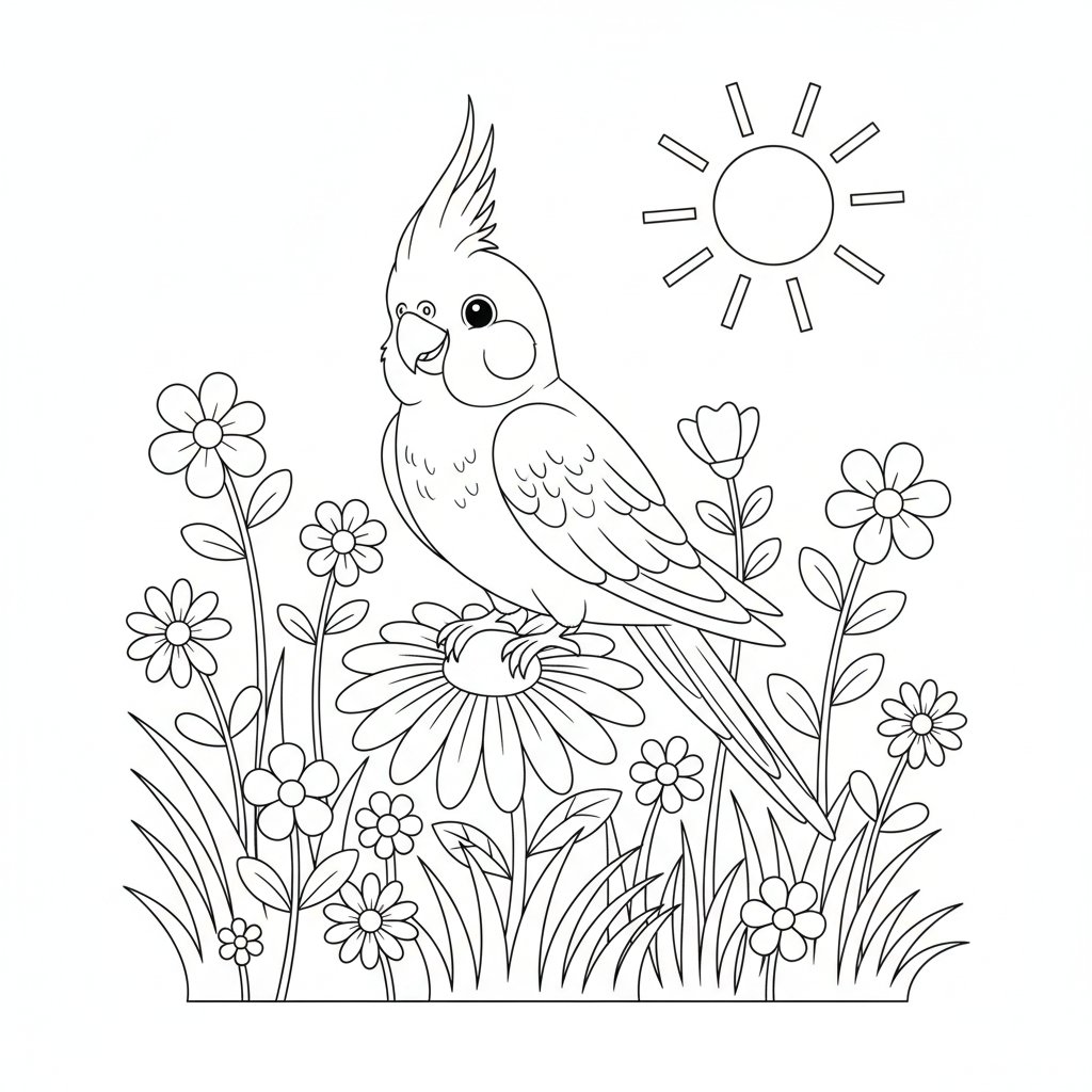 Página para Colorear de Cacatúa Majestuosa - Medio