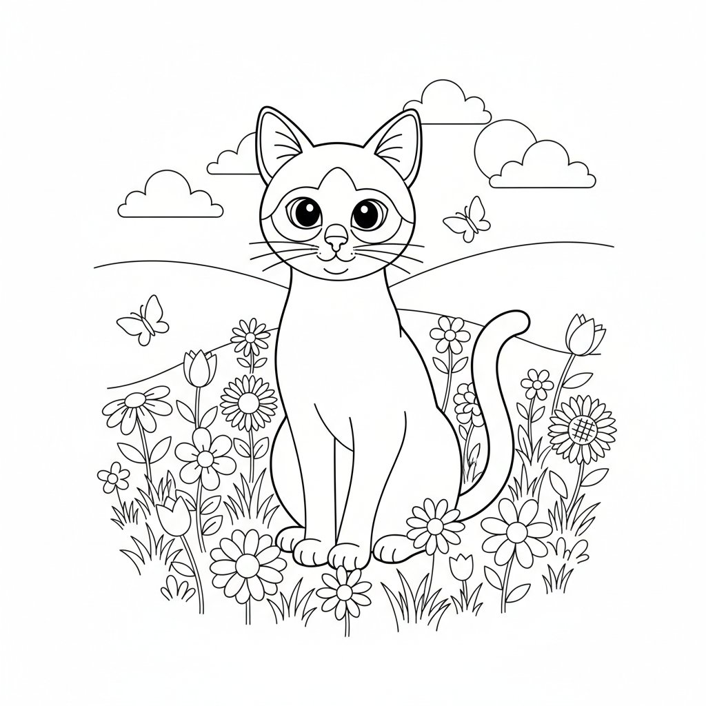 Meraviglioso Gatto Siamese Pagina da Colorare - Medio