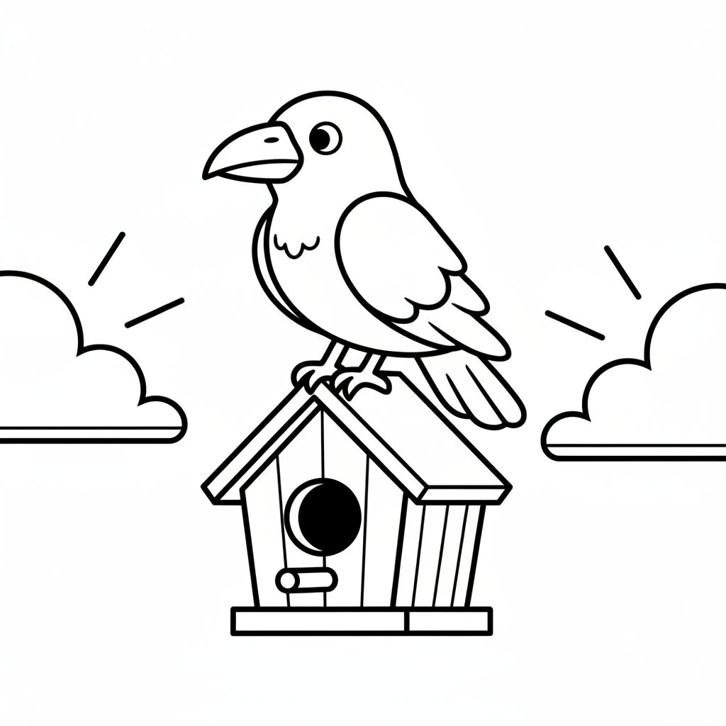 Página para colorear de cuervo acogedor - Fácil