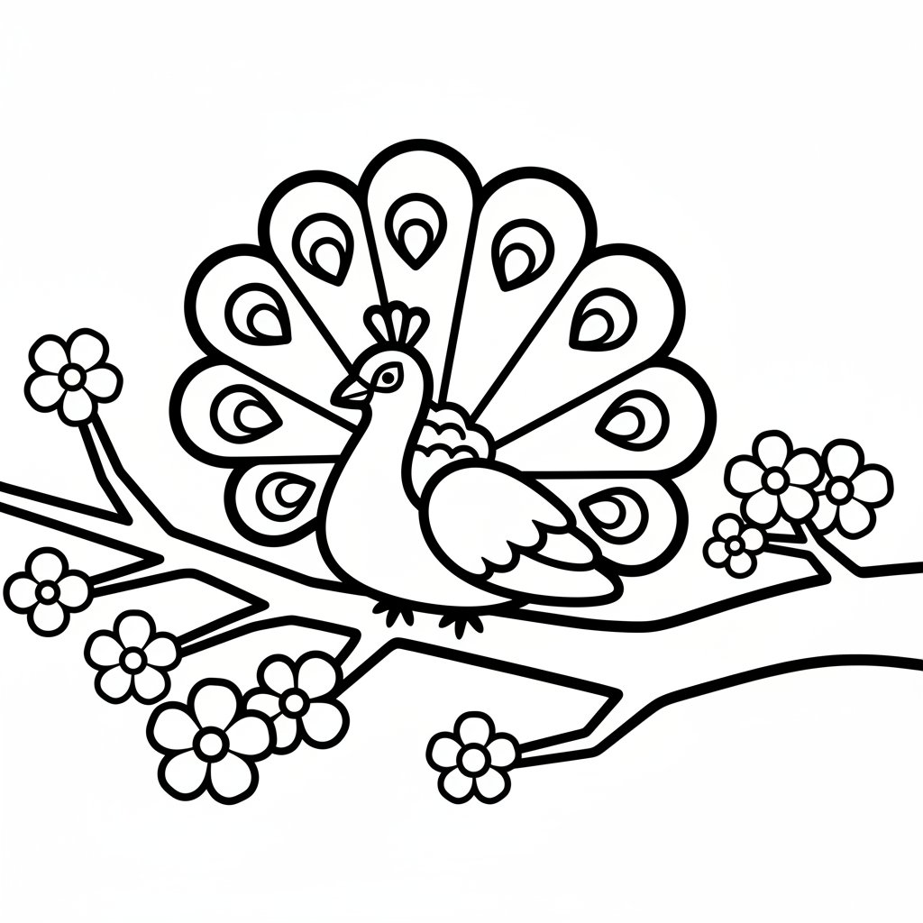 Página para Colorear de Pavo Real - Fácil