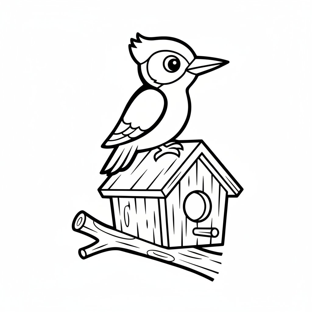 Página para Colorear del Pájaro Carpintero - Fácil