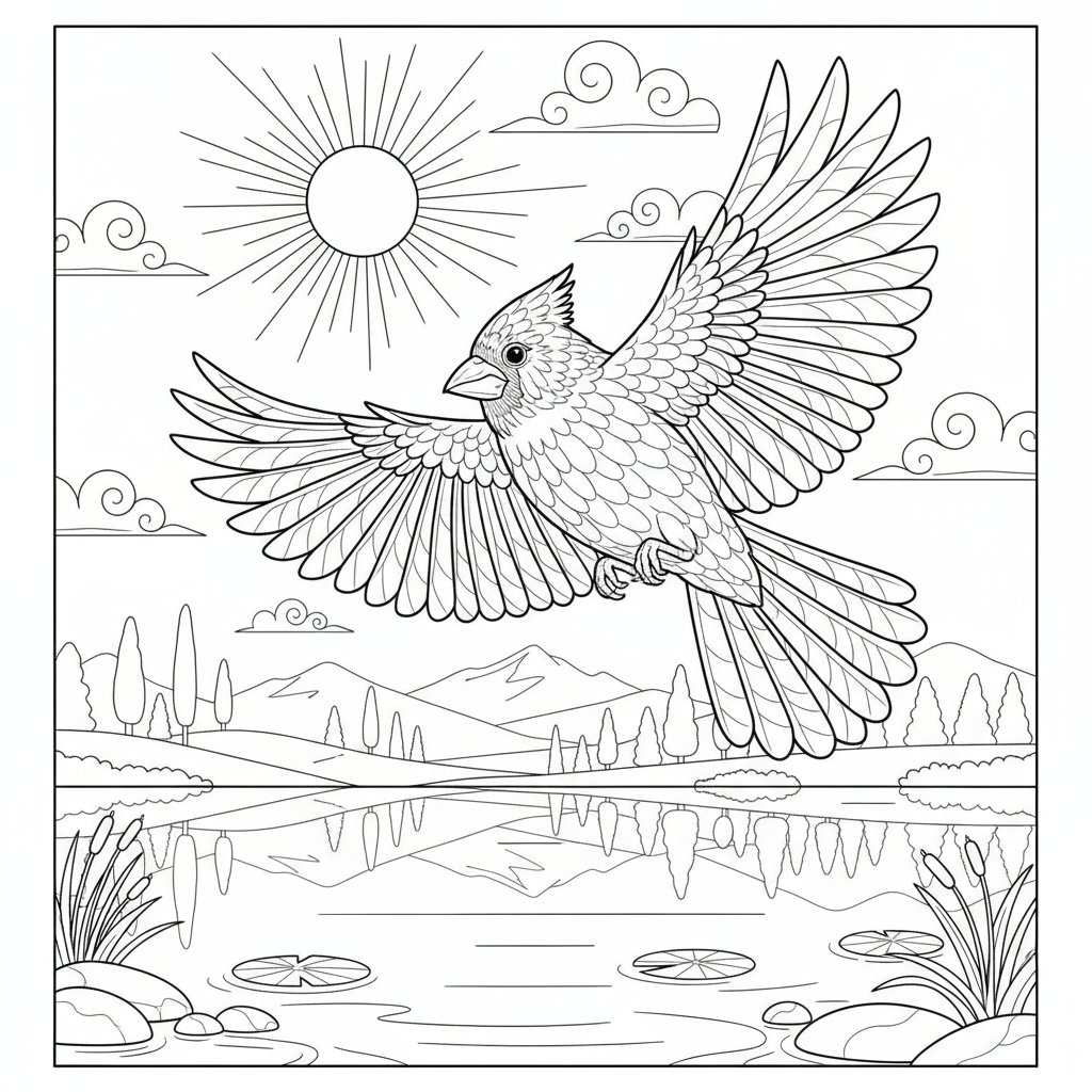 Página para Colorear de Cardenal - Difícil