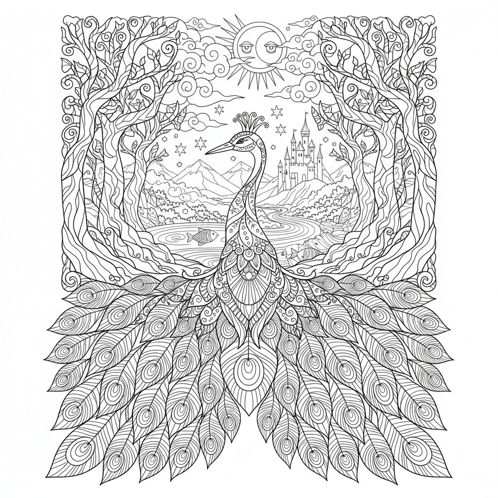 Página para colorear de grulla - Difícil