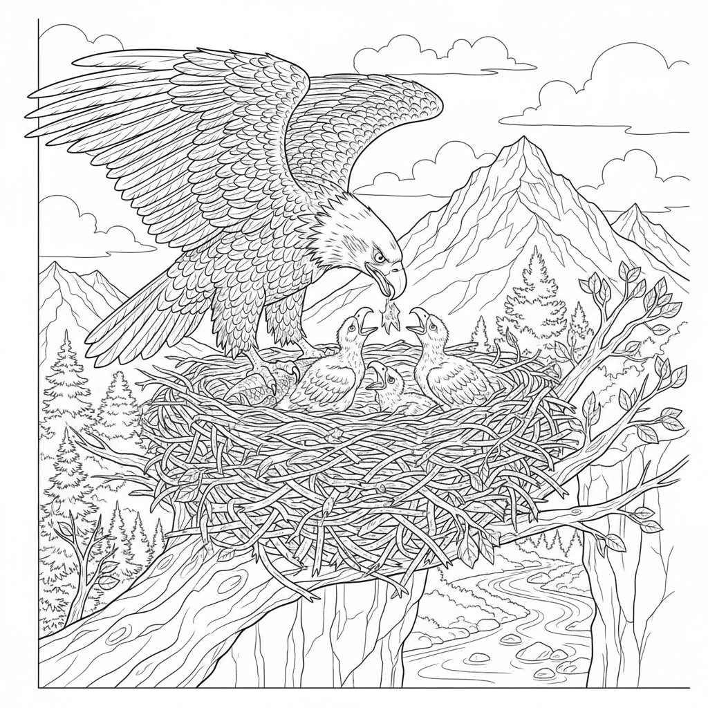 Página para Colorear de Águila - Difícil