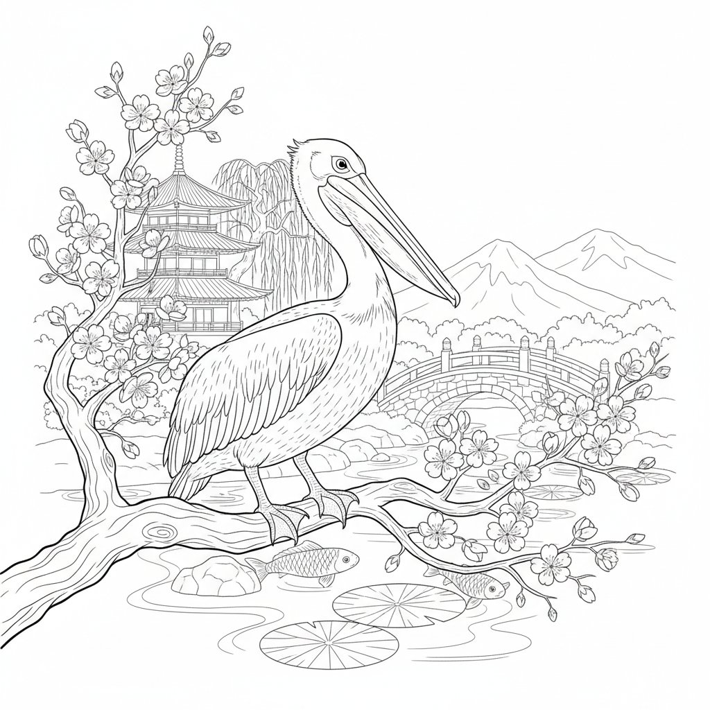 Página para Colorear de Pelícano - Difícil