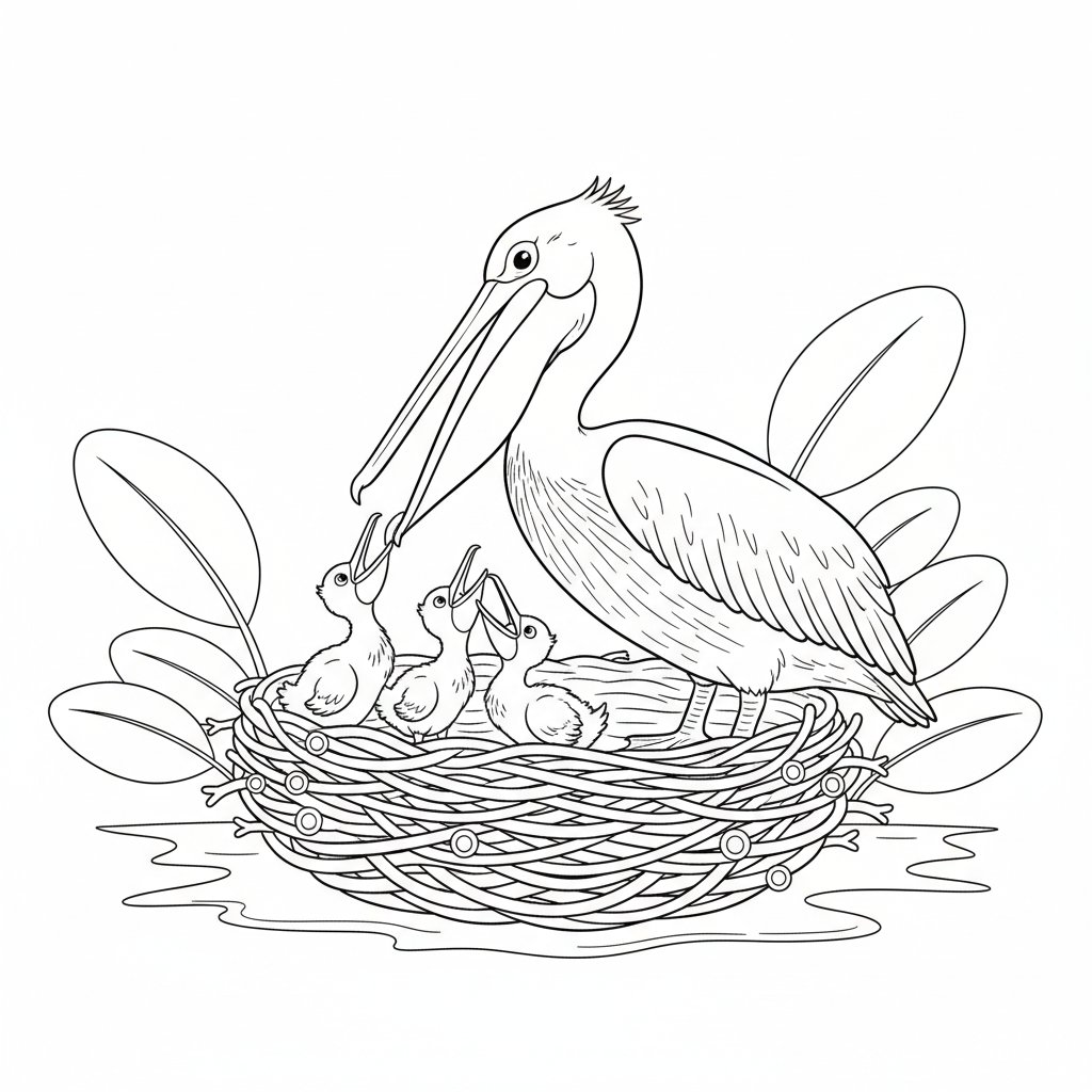 Encantadora Página para Colorear de Pelícano - Medio