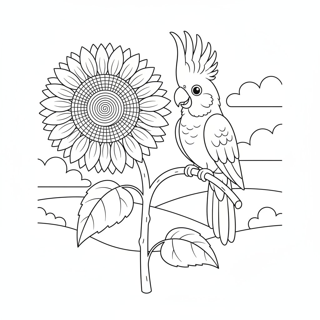 Página para Colorear de Cacatúa Juguetona - Medio