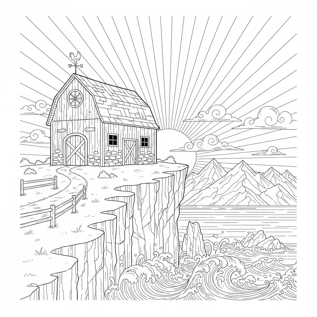 Página para Colorear Granero - Difícil