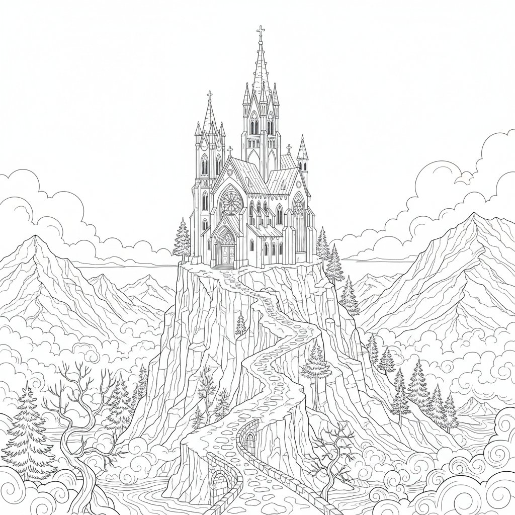Página para Colorear de Iglesia - Difícil