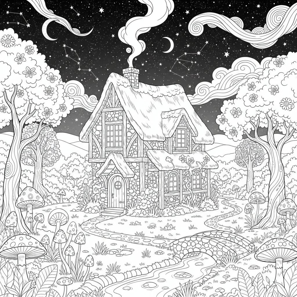 Página para Colorear de Cabaña - Difícil