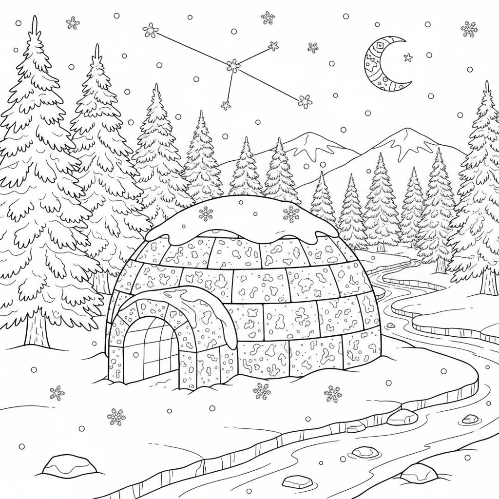 Página para Colorear Creativa de Iglú - Difícil