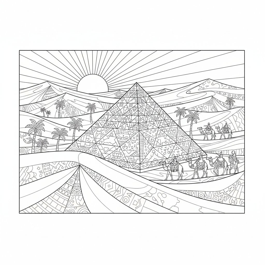 Página para Colorear de Pirámide - Difícil