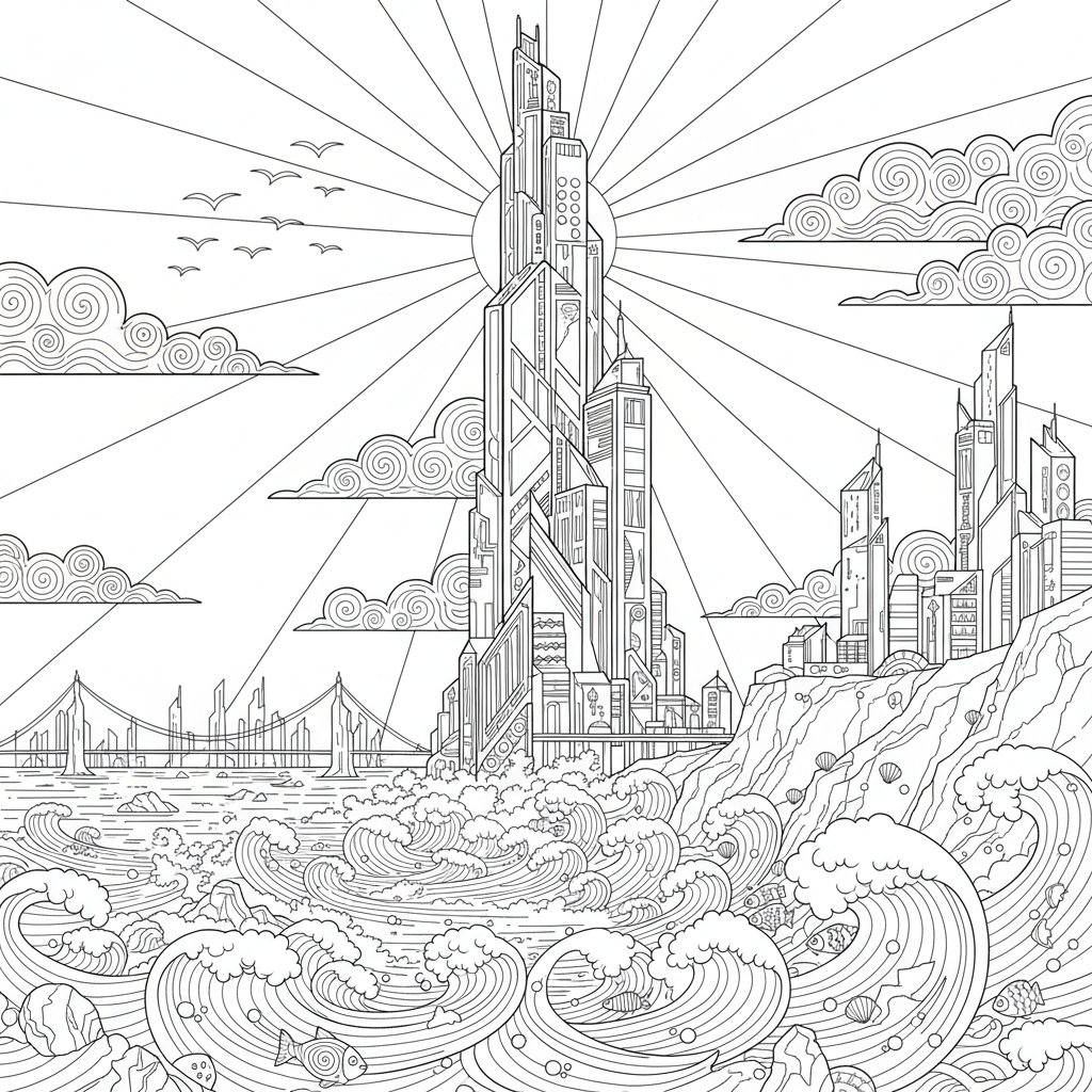 Página para Colorear del Maravilloso Rascacielos - Difícil