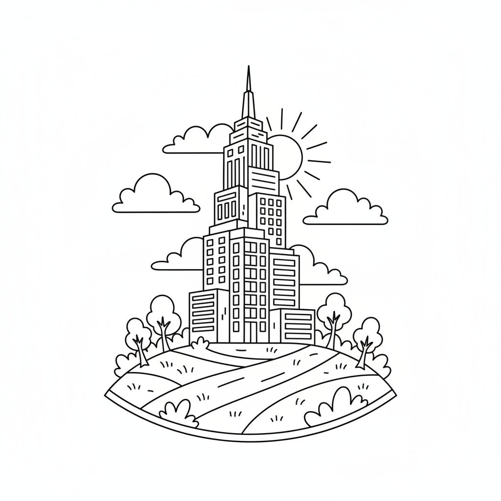 Página para colorear de rascacielos acogedor - Medio