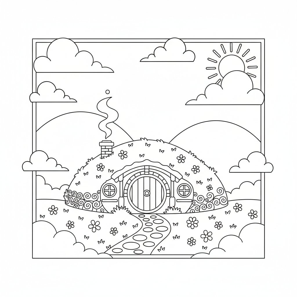 Página para Colorear Creativa de Agujero Hobbit - Medio