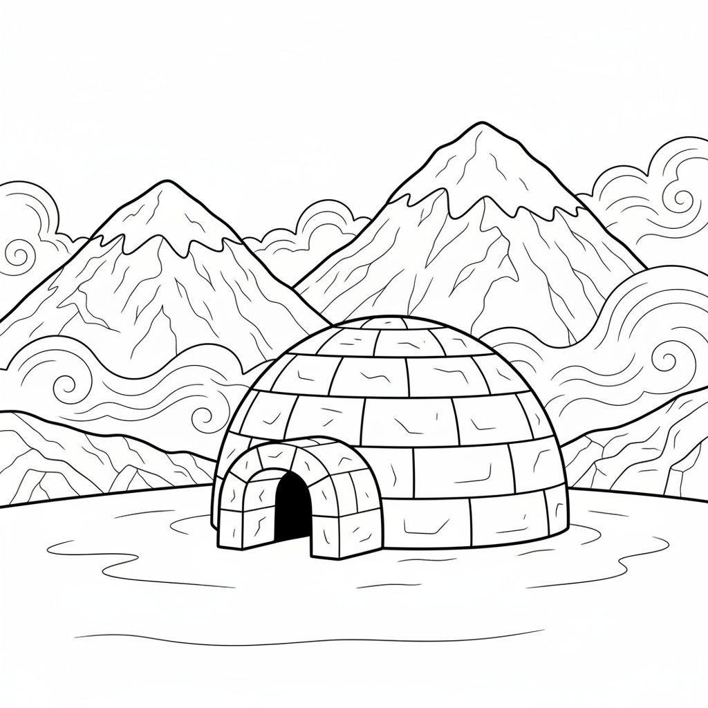 Igloo Pagina da Colorare - Medio