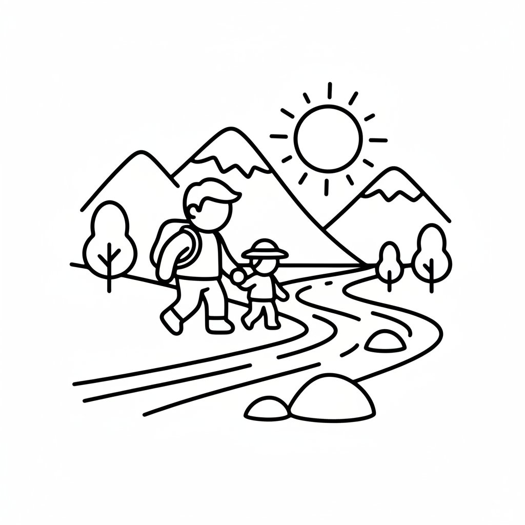 Página para Colorear de Caminata al Atardecer - Fácil