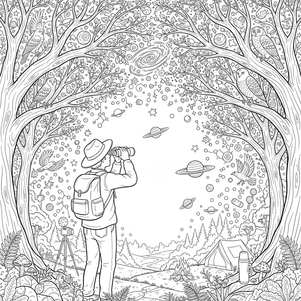 Página para Colorear de Observación de Aves Serena - Difícil