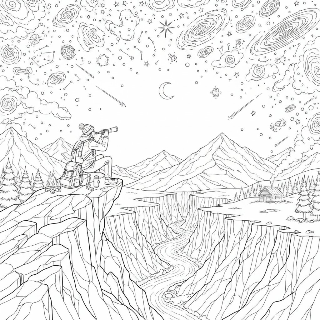 Página para Colorear de Observación de Estrellas - Difícil