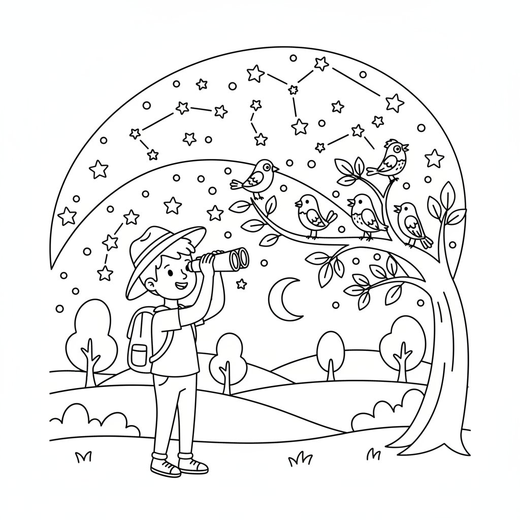 Observación de Pájaros para Colorear - Medio