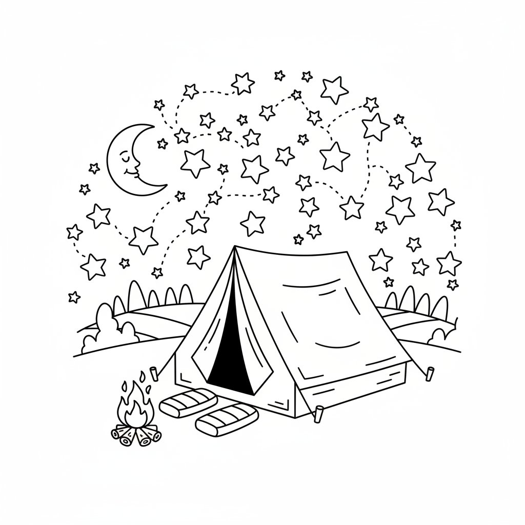 Página para Colorear de Tienda de Campaña - Medio