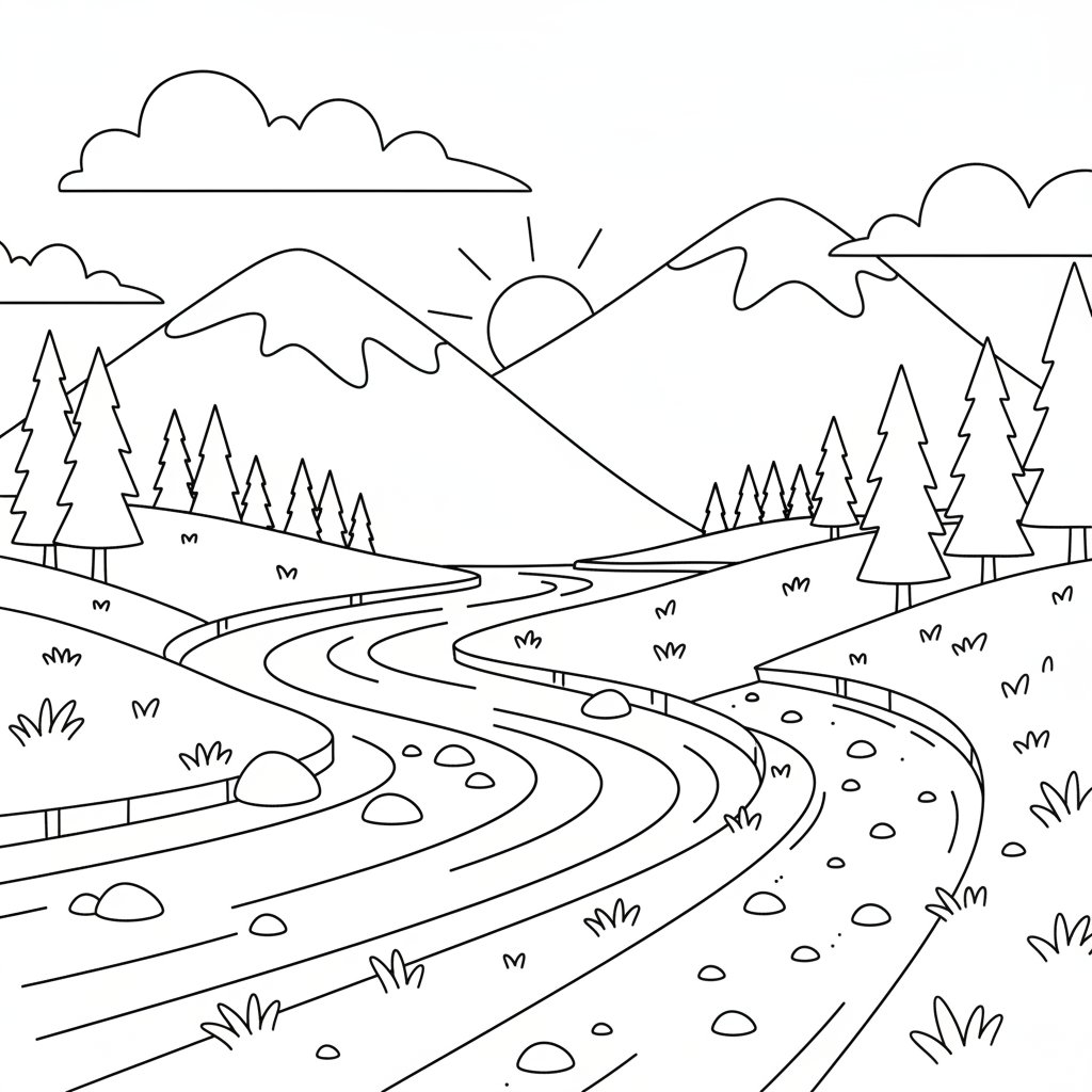 Página para Colorear de Sendero de Senderismo Tranquilo - Medio