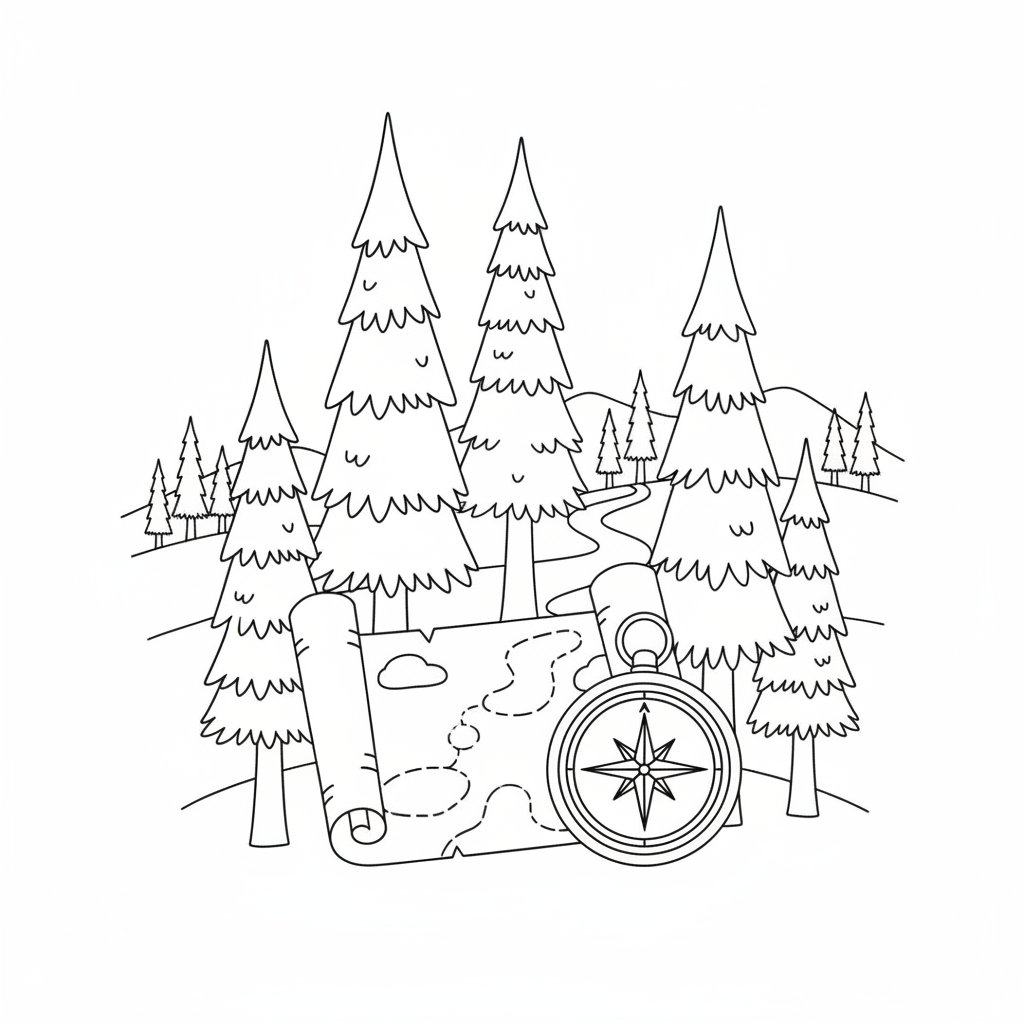 Página para Colorear de Brújula y Mapa Serenos - Medio