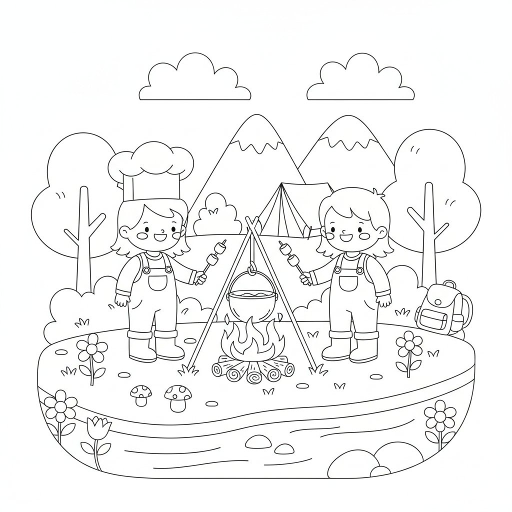 Dulce Cocina en el Campamento Página para Colorear - Medio