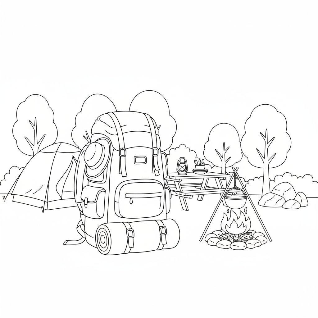 Página para Colorear Mochila de Camping Vibrante - Medio