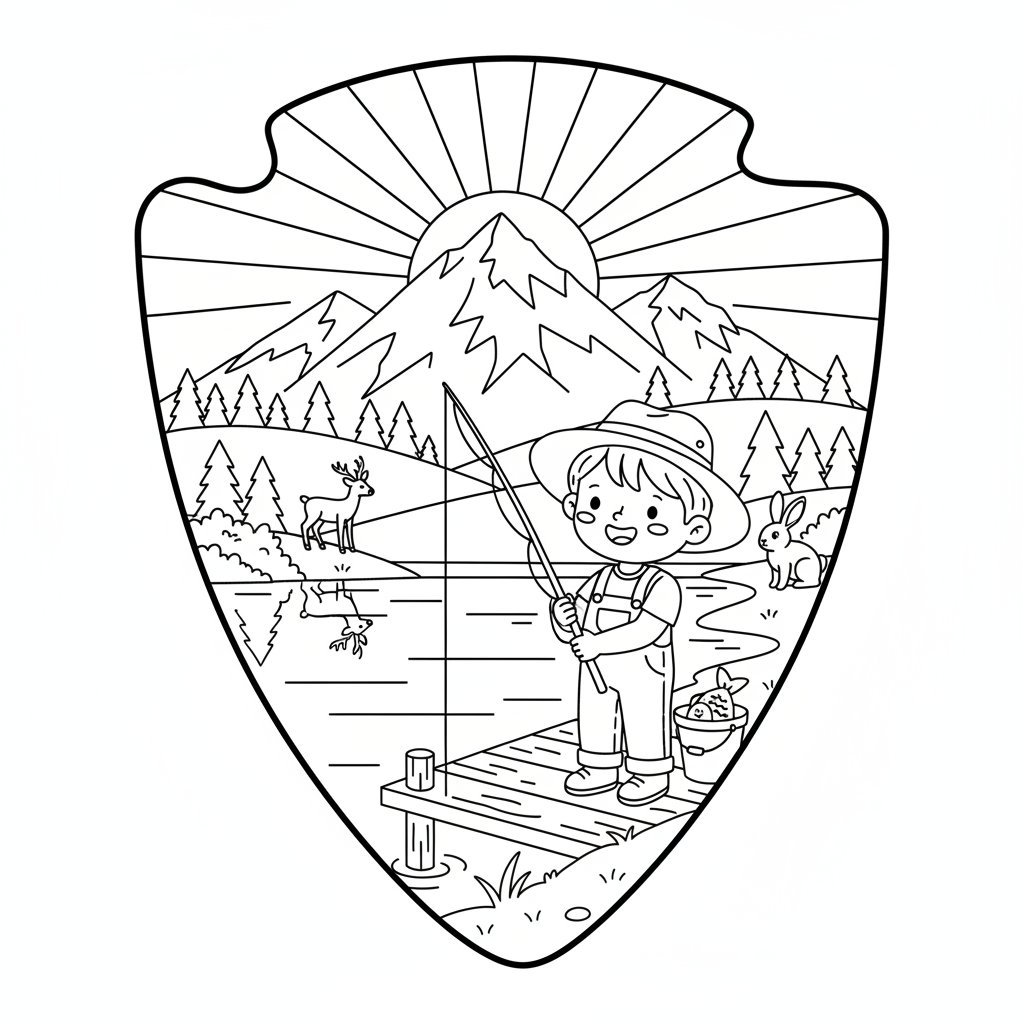 Página para Colorear Pesca en un Lago Vibrante - Medio