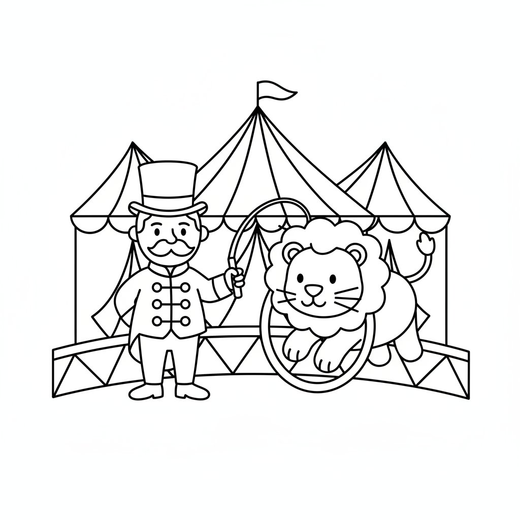 Página para Colorear del Domador de Leones - Fácil