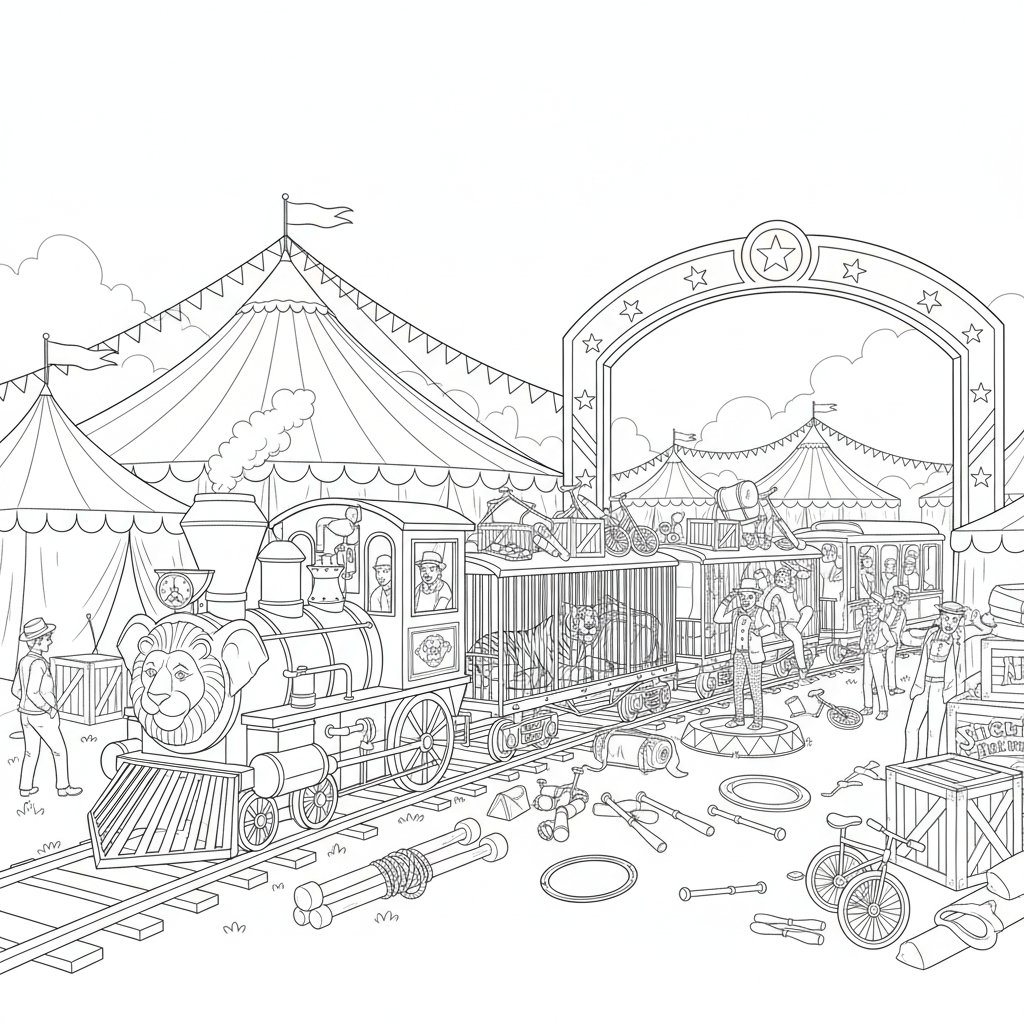 Página para Colorear Tren de Circo Clásico - Difícil