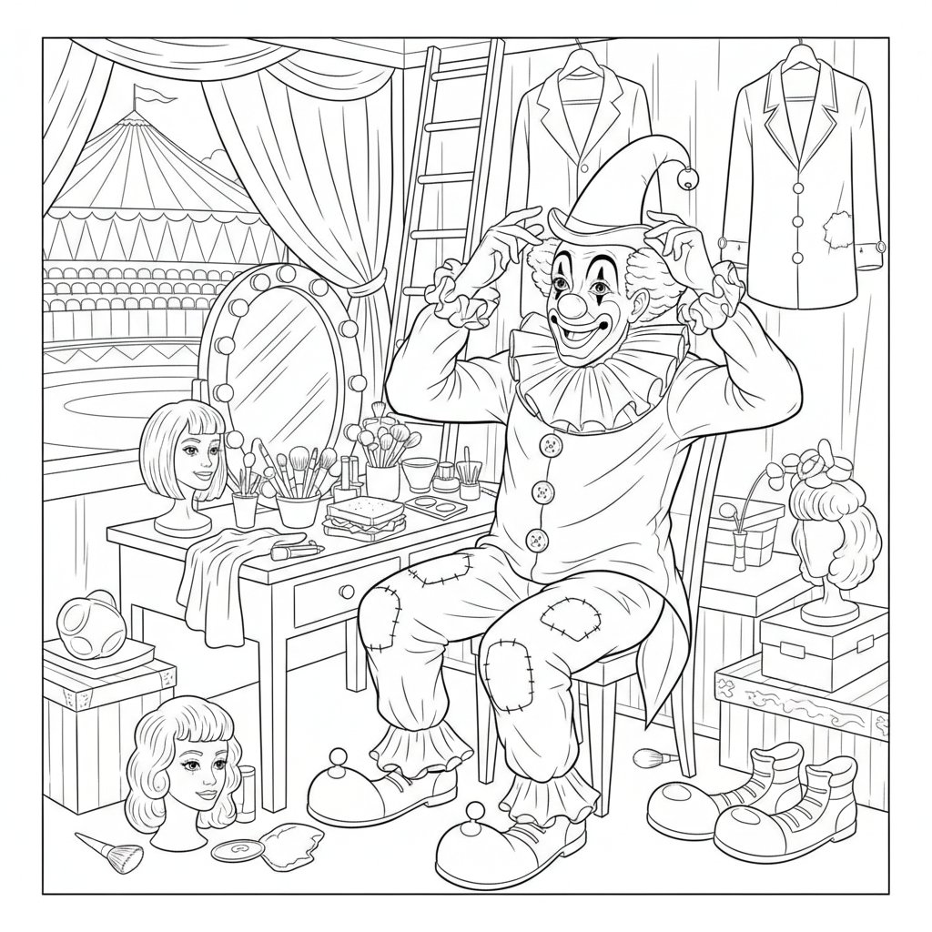 Página para Colorear de Payaso - Difícil