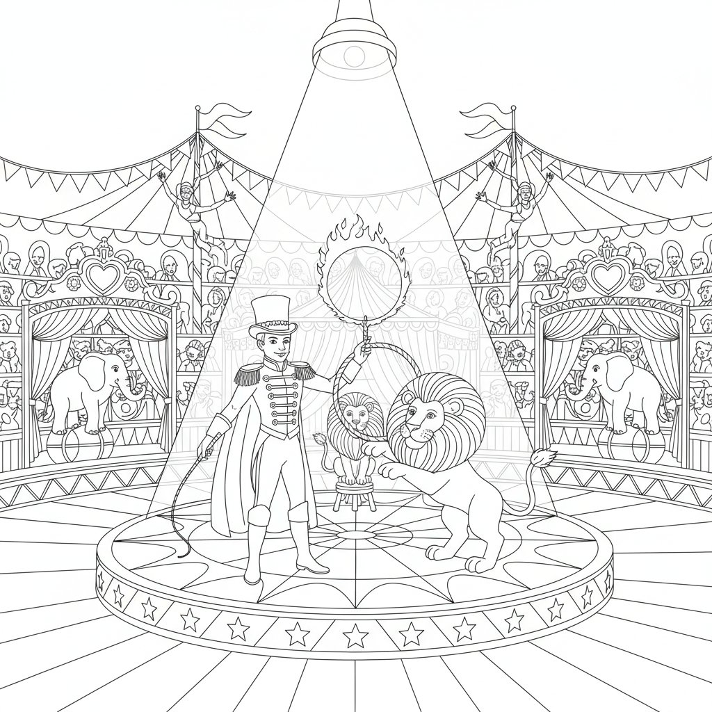 Página para Colorear del Domador de Leones - Difícil