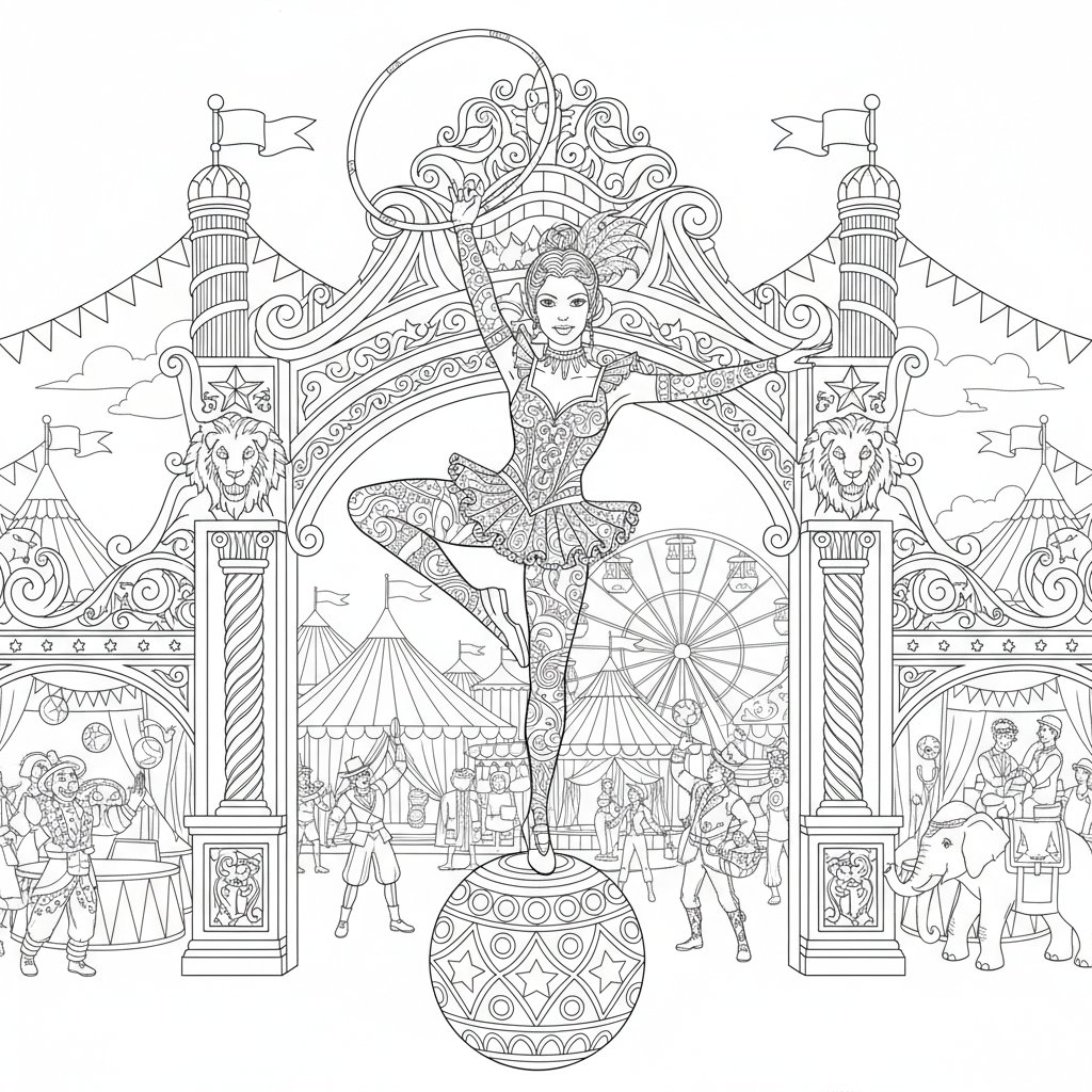 Página para Colorear de Trapecista Tranquilo - Difícil