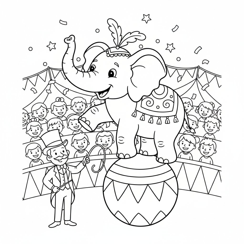 Página para Colorear Elefante de Circo - Medio